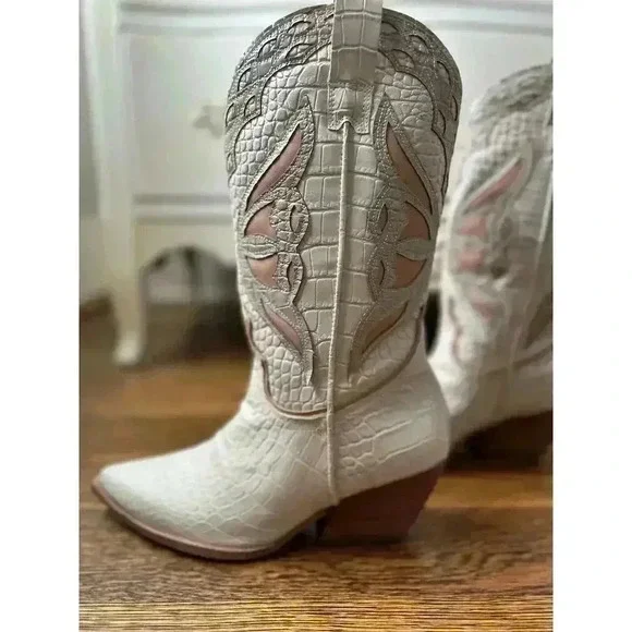 Steve Madden x REVOLVE Wynter Western Boots Bone Multi NWOB - Picture 8 of 12